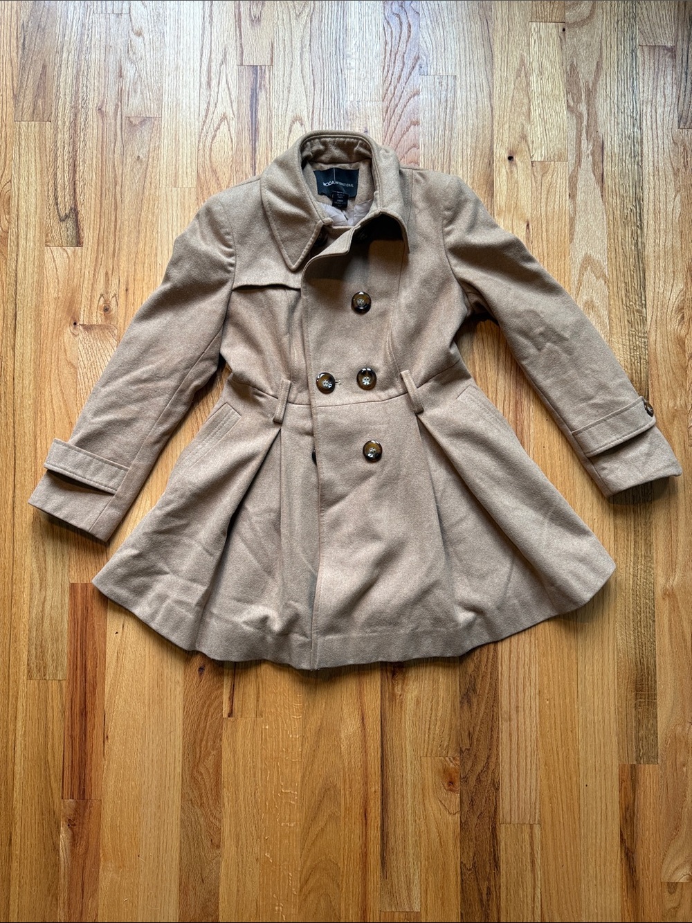 Moda International Women’s Camel Peacoat Jacket wool blend with pockets